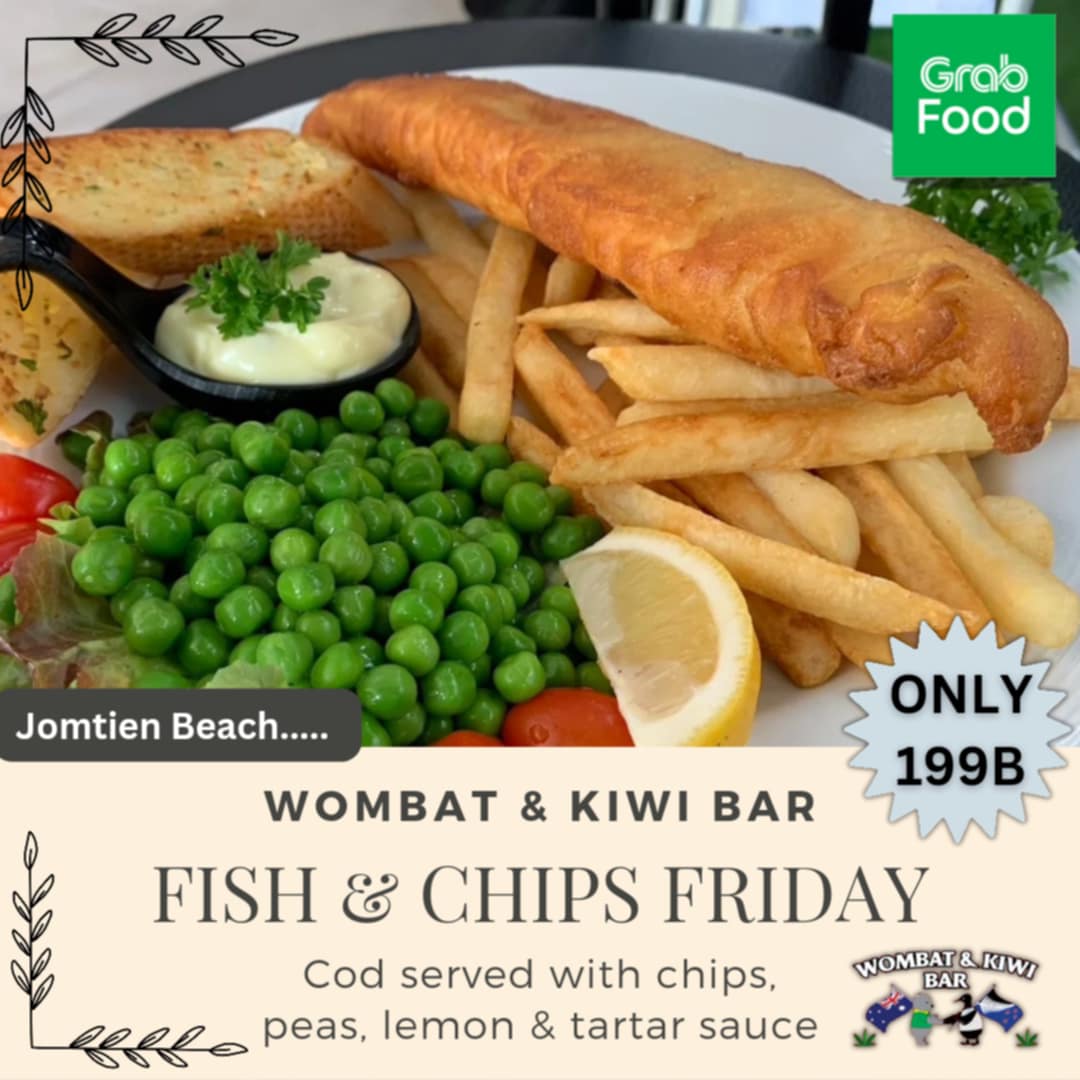 Wombat - 🐟🎉 Friday Fish & Chips Special at Jomtien Beach! 🌊☀️ Kick off ...