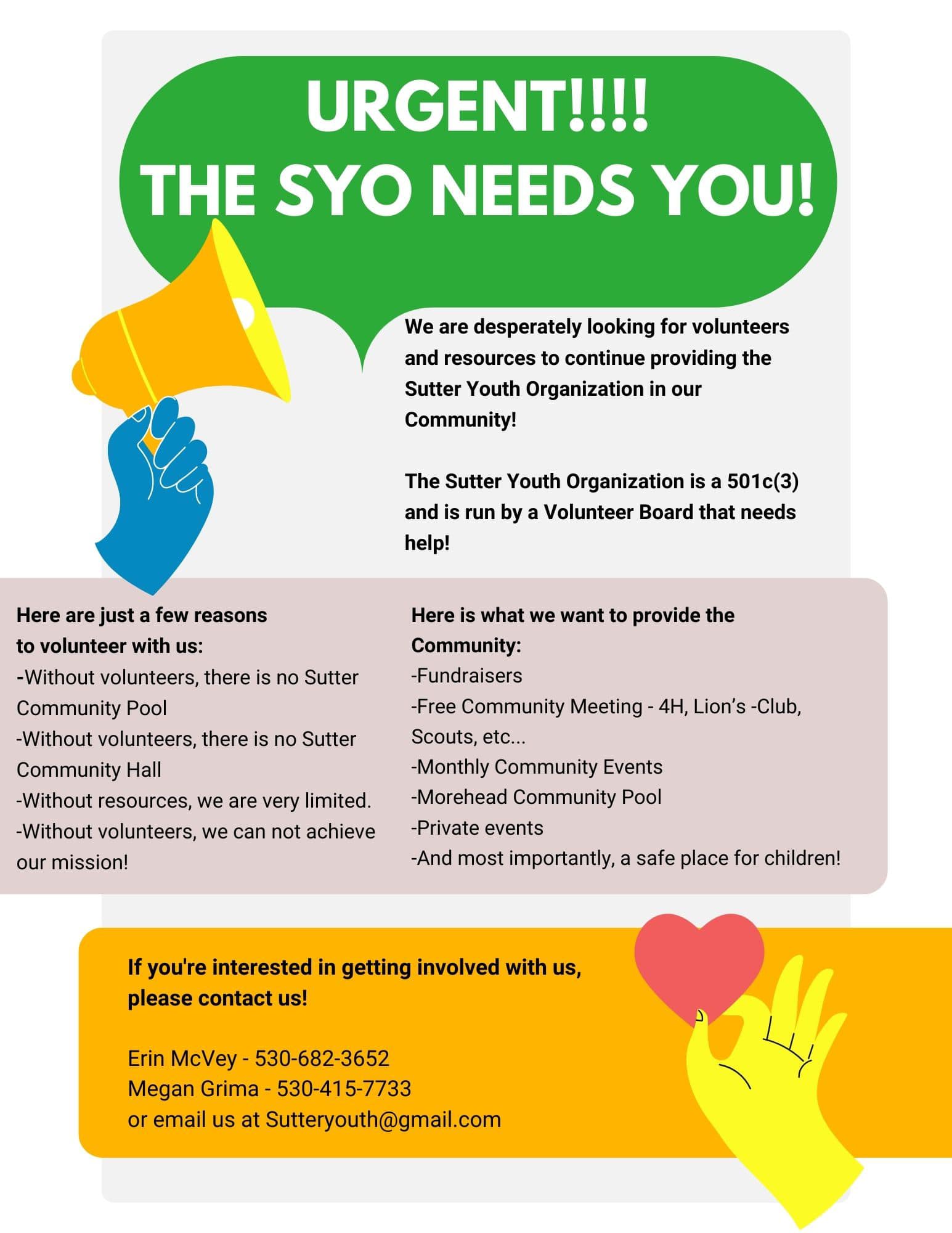 ‼️Urgent need in our... - Sutter Youth Organization - SYO