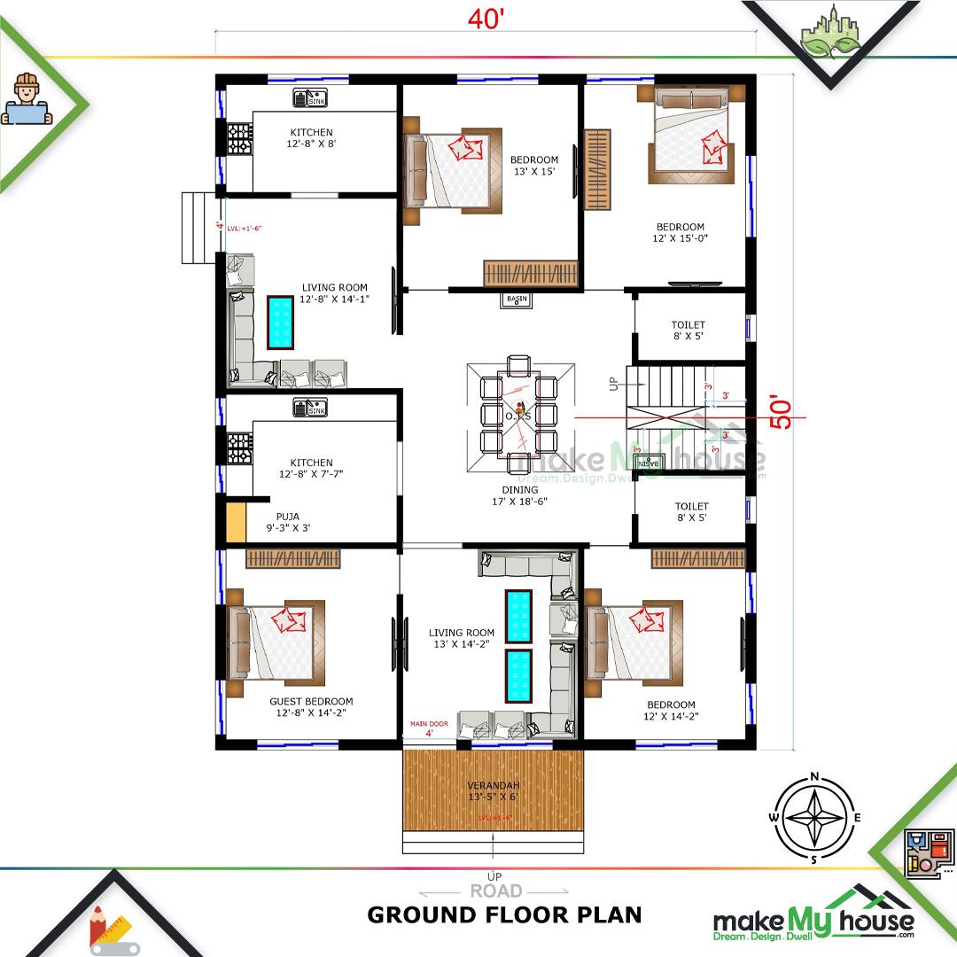 Make My House - 40x50 Ground Floor Plan Design for your...