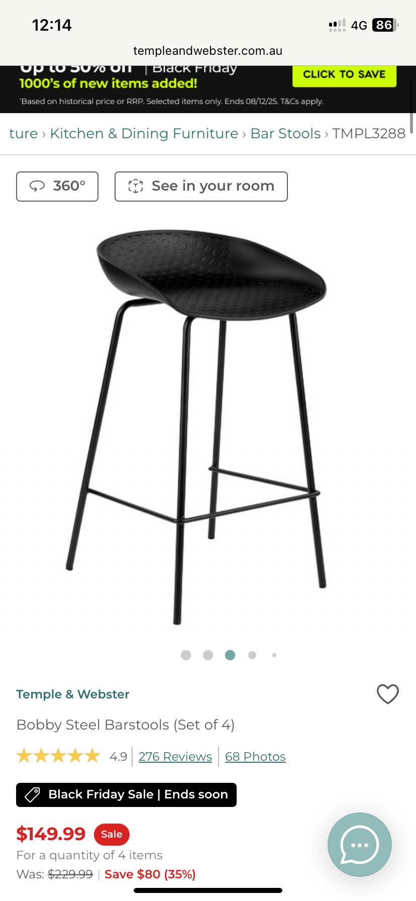 2 good quality Temple & Webster bar / breakfast bar stools - Bar Stools ...