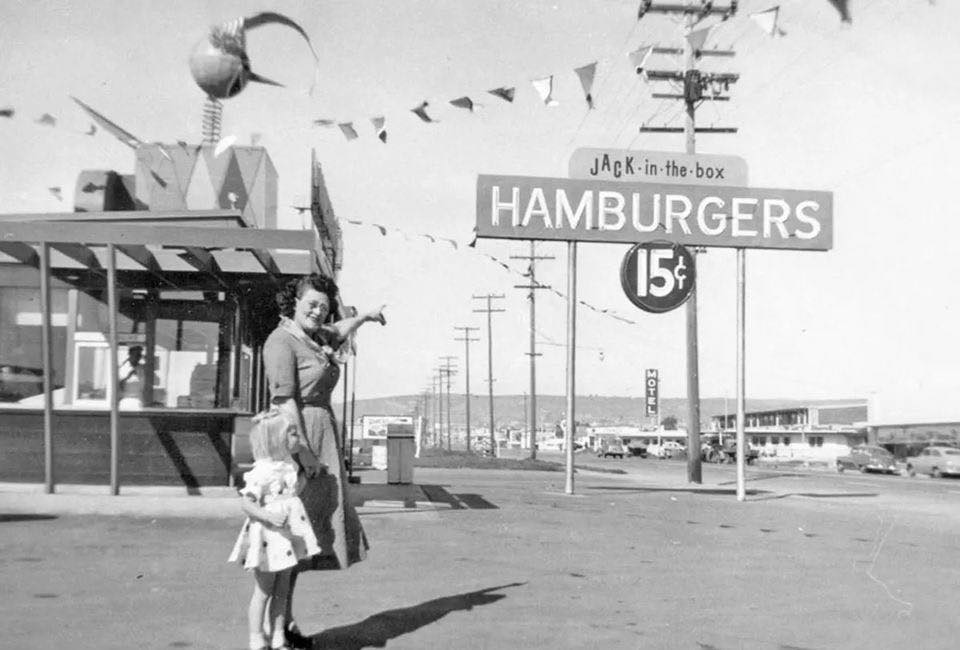 ジャック　USAストリート看板 Jack-in-the-Box. 4104 Mission Boulevard. San Diego. 1952.