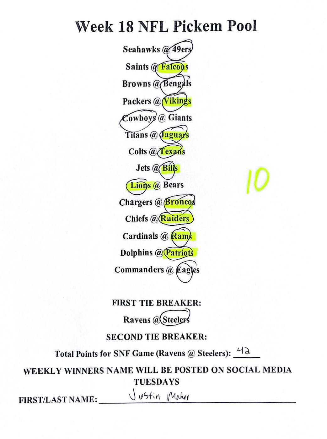 Grand - Congrats to the winner of the final week of the pickem pool and ...