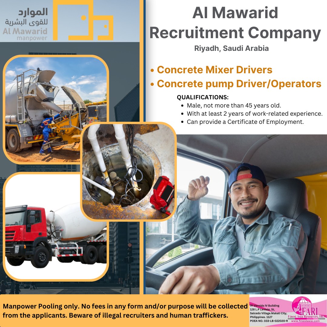 Concrete pump operator of the philippines | AL MAWARID RECRUITMENT ...
