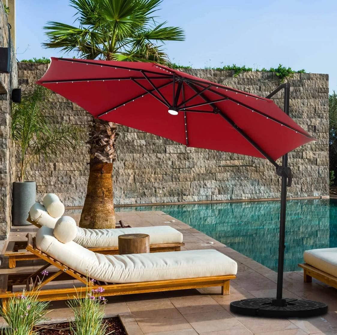 chic patio umbrella FrgMnt Outdoor Striped Pink Beach Umbrellas For Sand Portable Umbrella With Carry Bag Tilt Table Umbrella Windproof Pool Umbrella UV50+ Protection Market Umbrella 6.5ft For Garden Deck heater Color:Bandana Matte Black DUMOS 15FT Extra Large A classic market umbrella