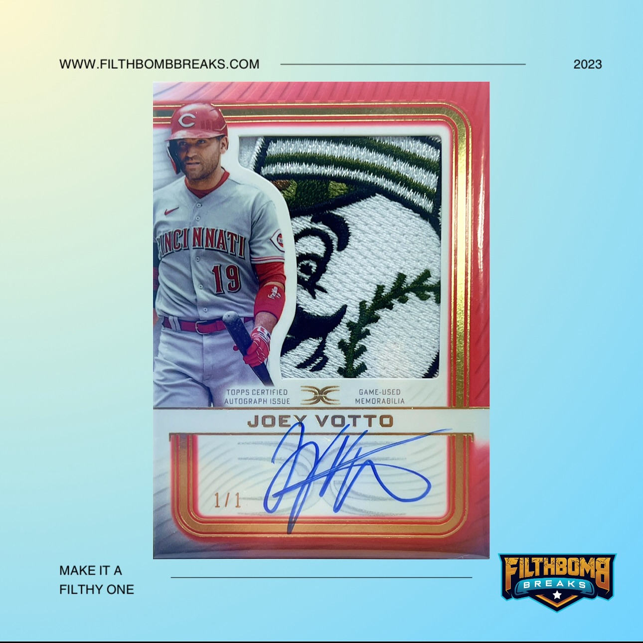 Joey Votto 1/1 auto with featuring Mr. Redlegs ?