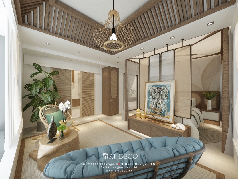 Art - 🌟【異域風情 ‧ 溫暖明快的泰式風居家】🏘 #主人房 戶主喜歡泰國那份獨有的魅力和 #熱帶風情 , 設計師使用上 #藤蔓、樹皮等純 ...