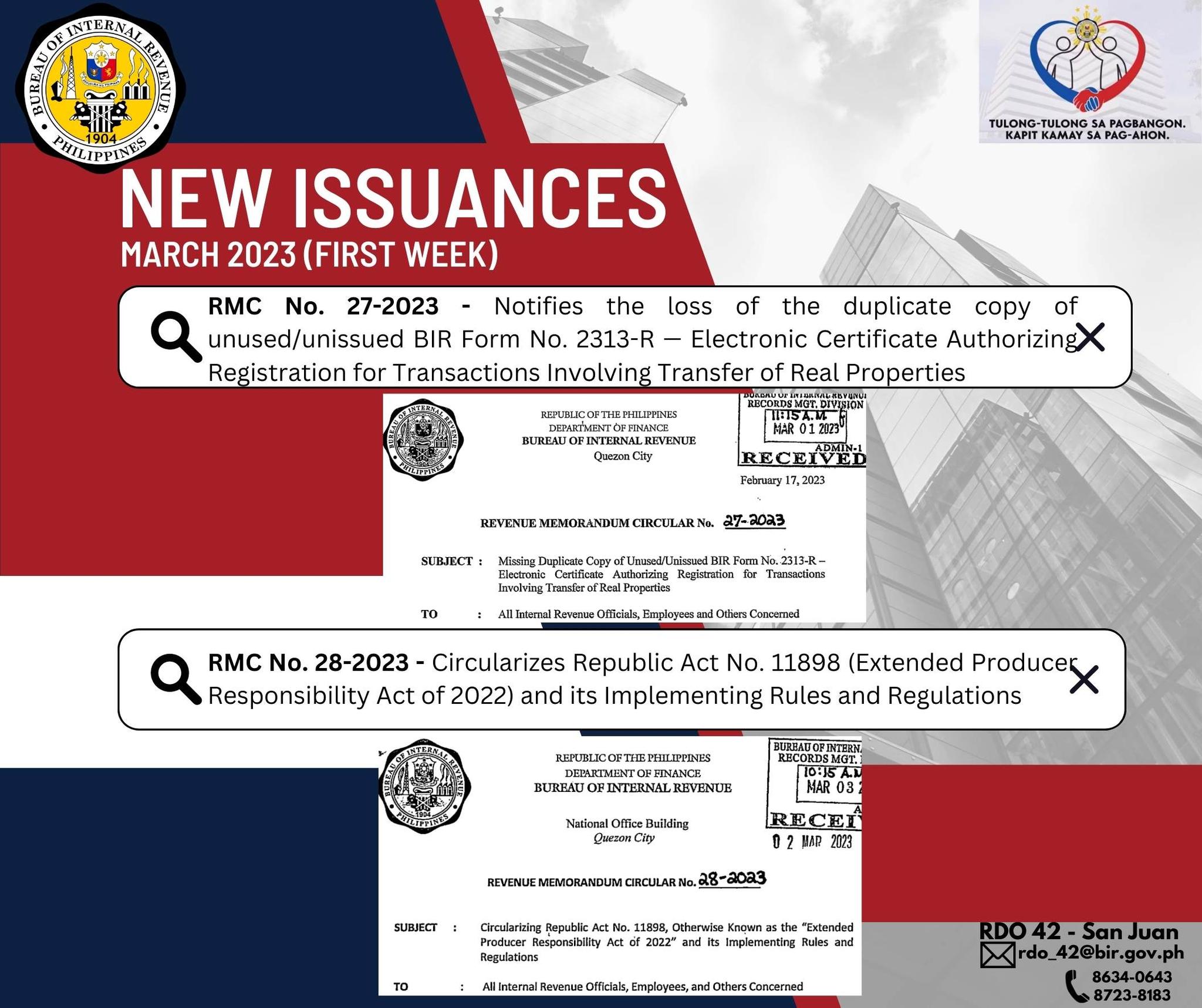 BIR - New Revenue Issuances (March 2023 - First Week) See links below ...