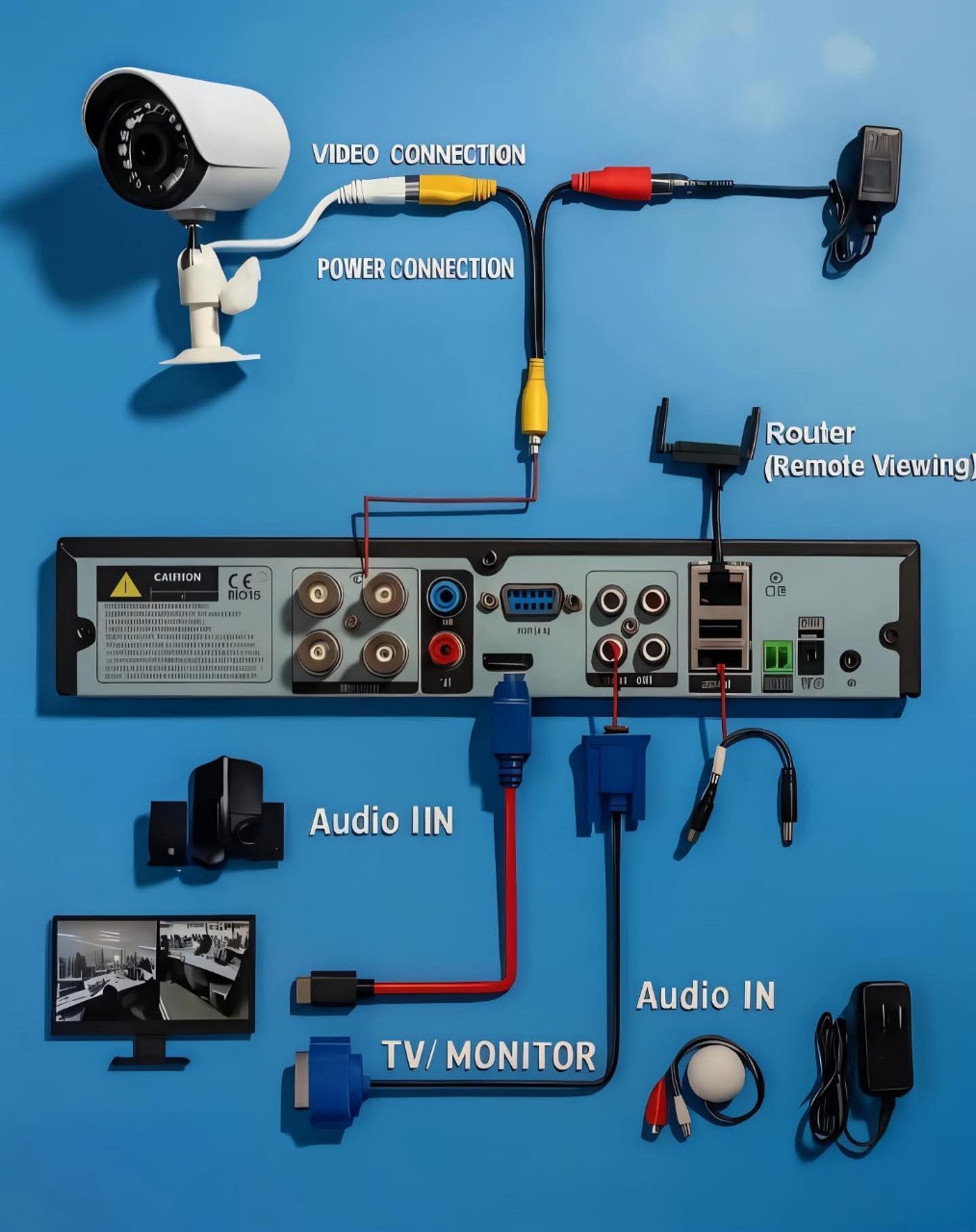 How its Works | The basic wiring setup for a CCTV security system ...