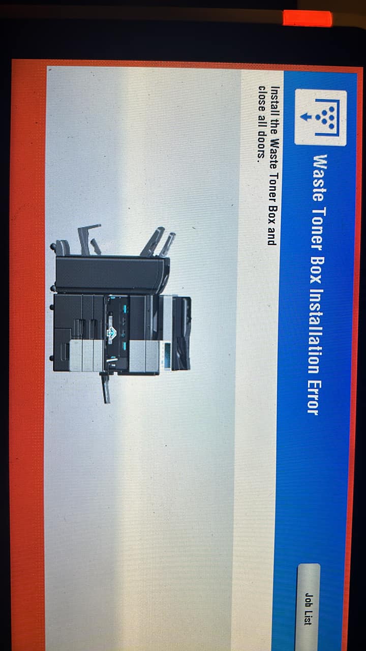 How to fix Bizhub c654 waste box issue?