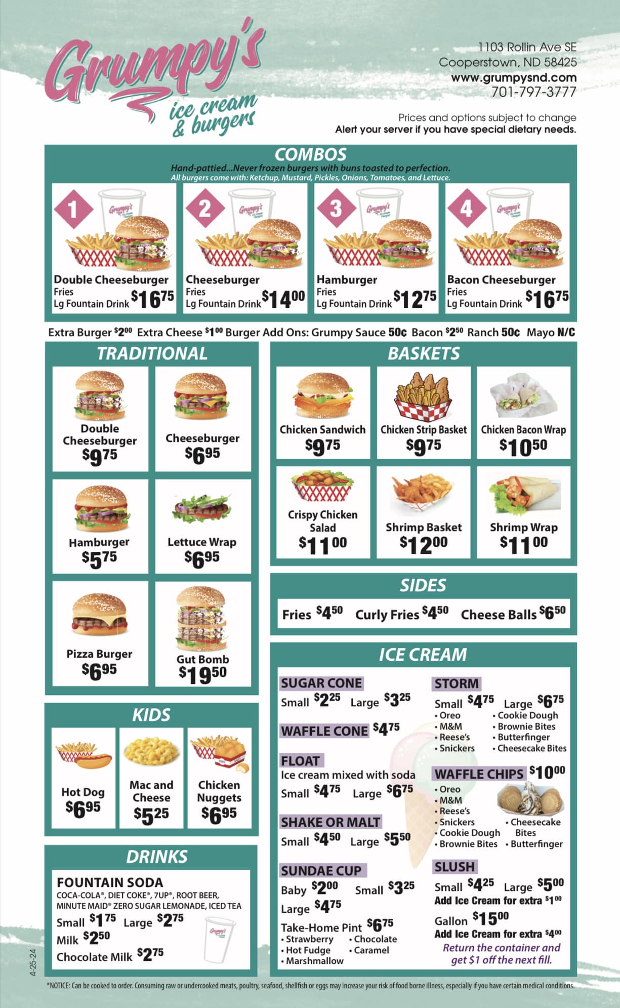 Grumpy's - Here is our updated menu! Remember we are open... | Facebook
