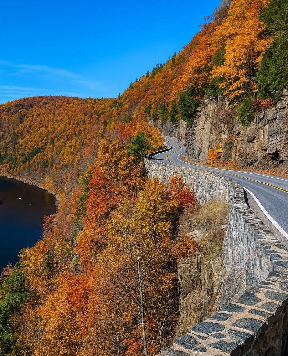 Scenic autumn drive on New York State Route 97