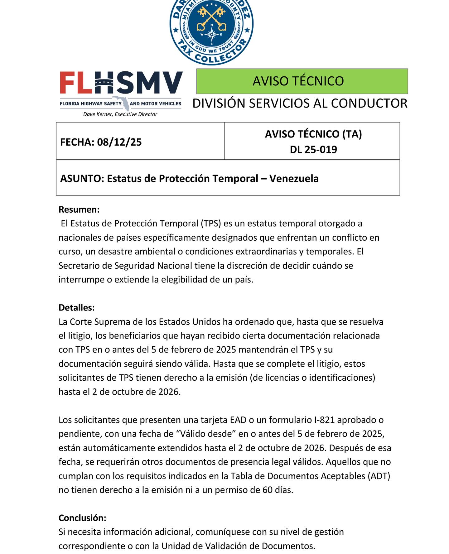 🚨 📢 Important TPS & Driver License Services Update The Florida ...