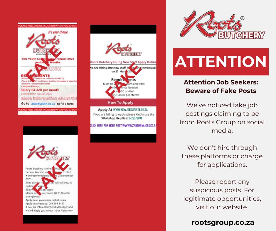 Roots Butchery - Attention Job Seekers: Beware of Fake...