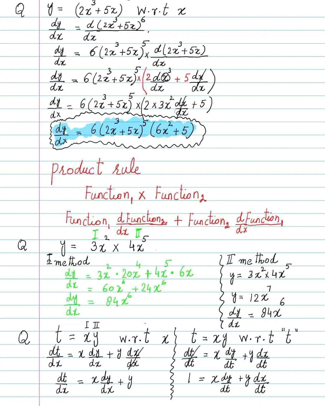 Differentiation Power rule Product rule Chain rule