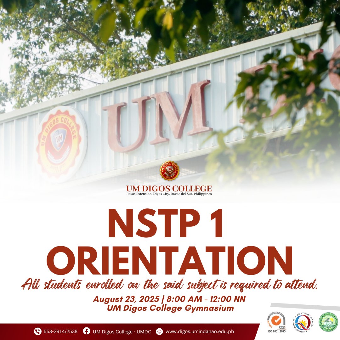 𝐀𝐍𝐍𝐎𝐔𝐍𝐂𝐄𝐌𝐄𝐍𝐓 | 𝐍𝐒𝐓𝐏 𝟏... - UM Digos College - UMDC | Facebook