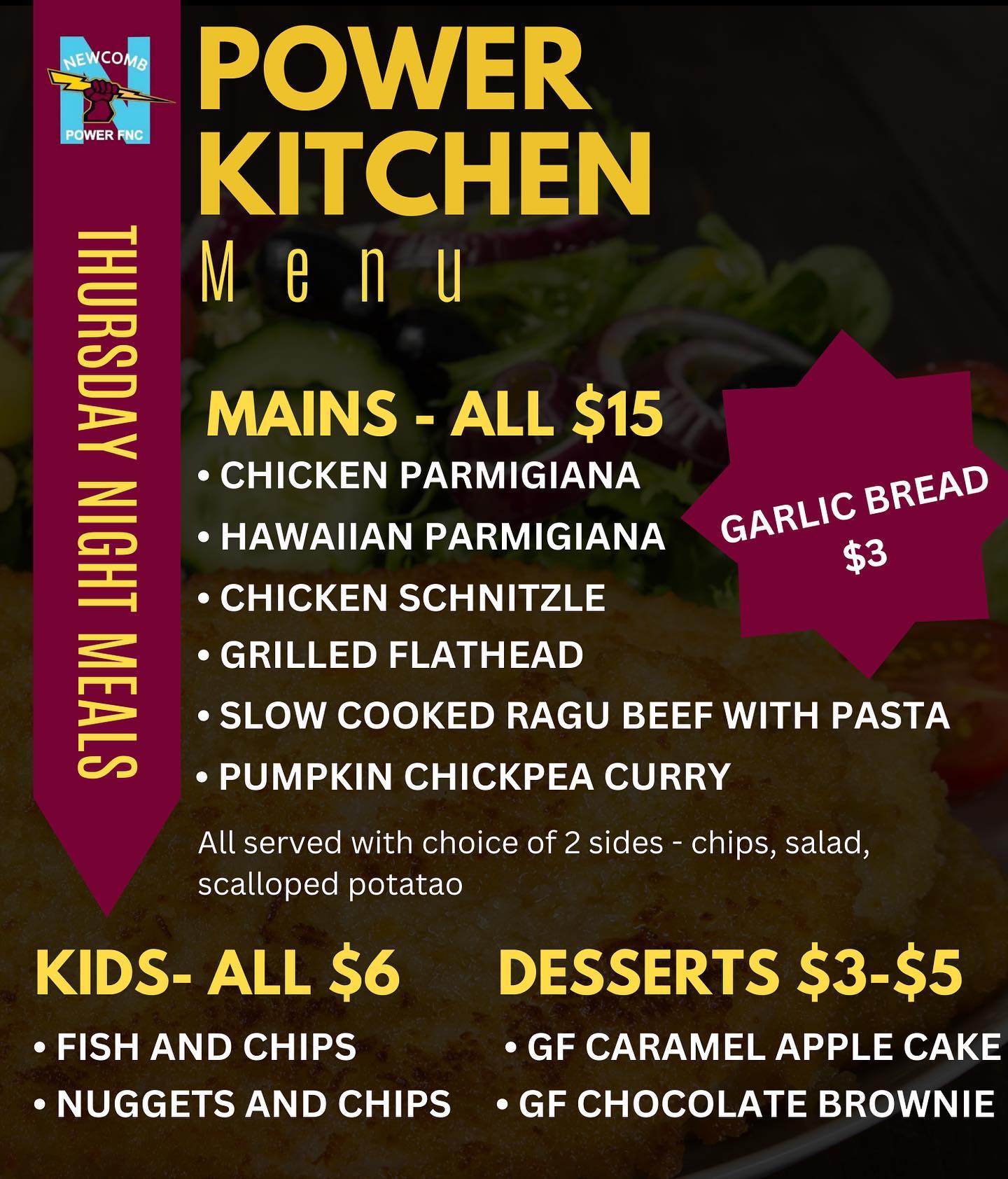 Menu for this... - Newcomb Power Football & Netball Club | Facebook