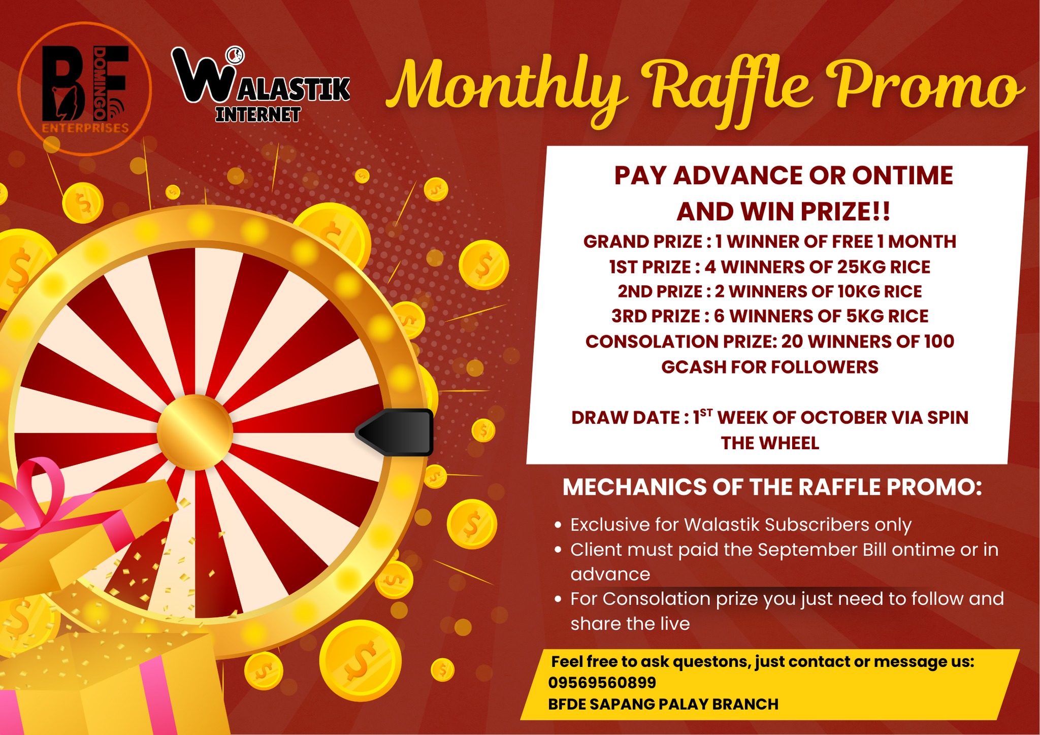BFDE - RAFFLE PROMO for the month of SEPTEMBER PAY ADVANCE and ONTIME ...