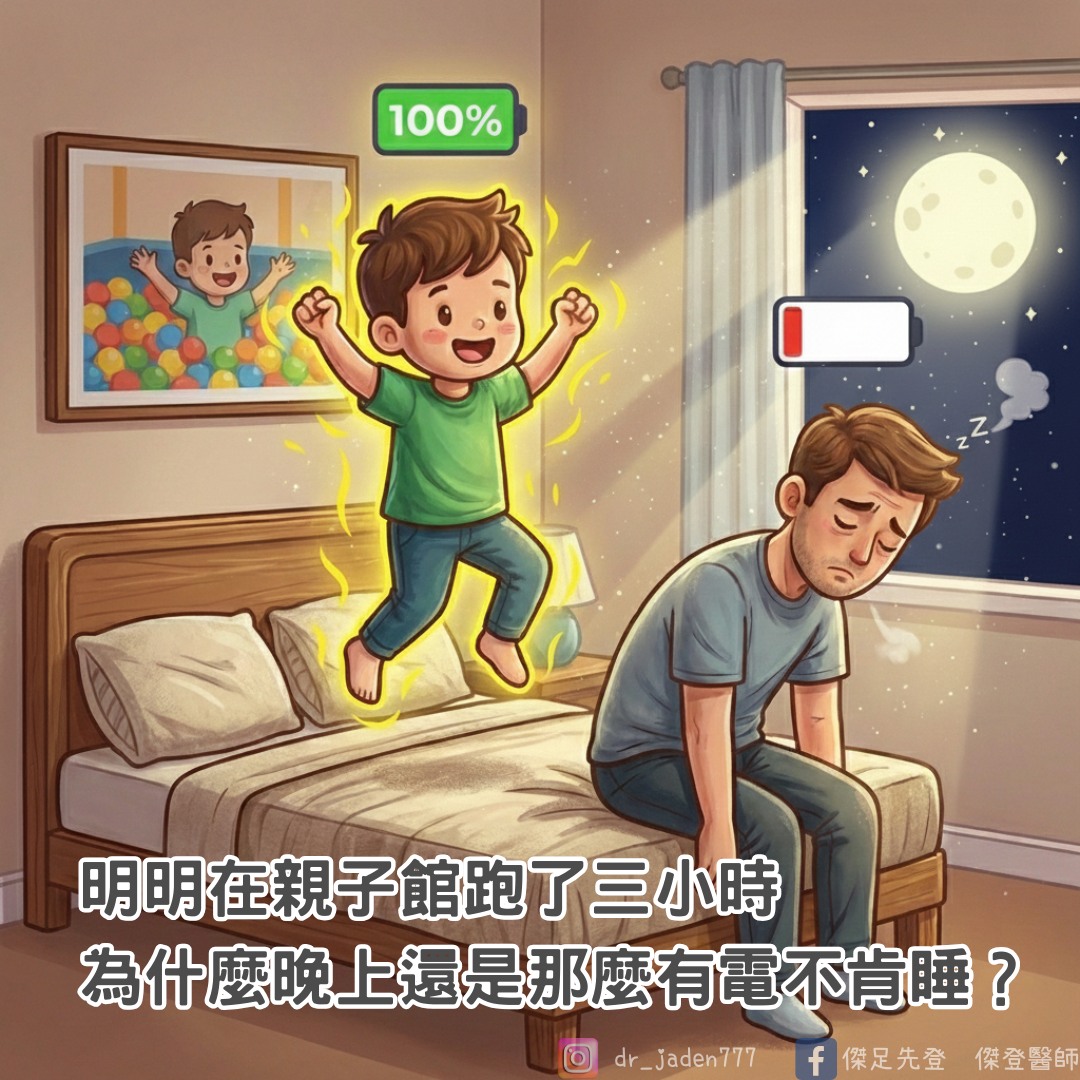 傑足先登 - 明明在親子館跑了三小時，為什麼晚上還是那麼有電不肯睡？ 😭 這時候你可能會懷疑： 這孩子是裝了核動力電池嗎？🔋 但越來越多睡眠與 ...