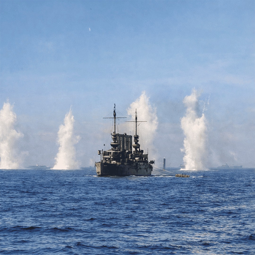 Naval - This image shows a spray of water splashing high above the sea ...