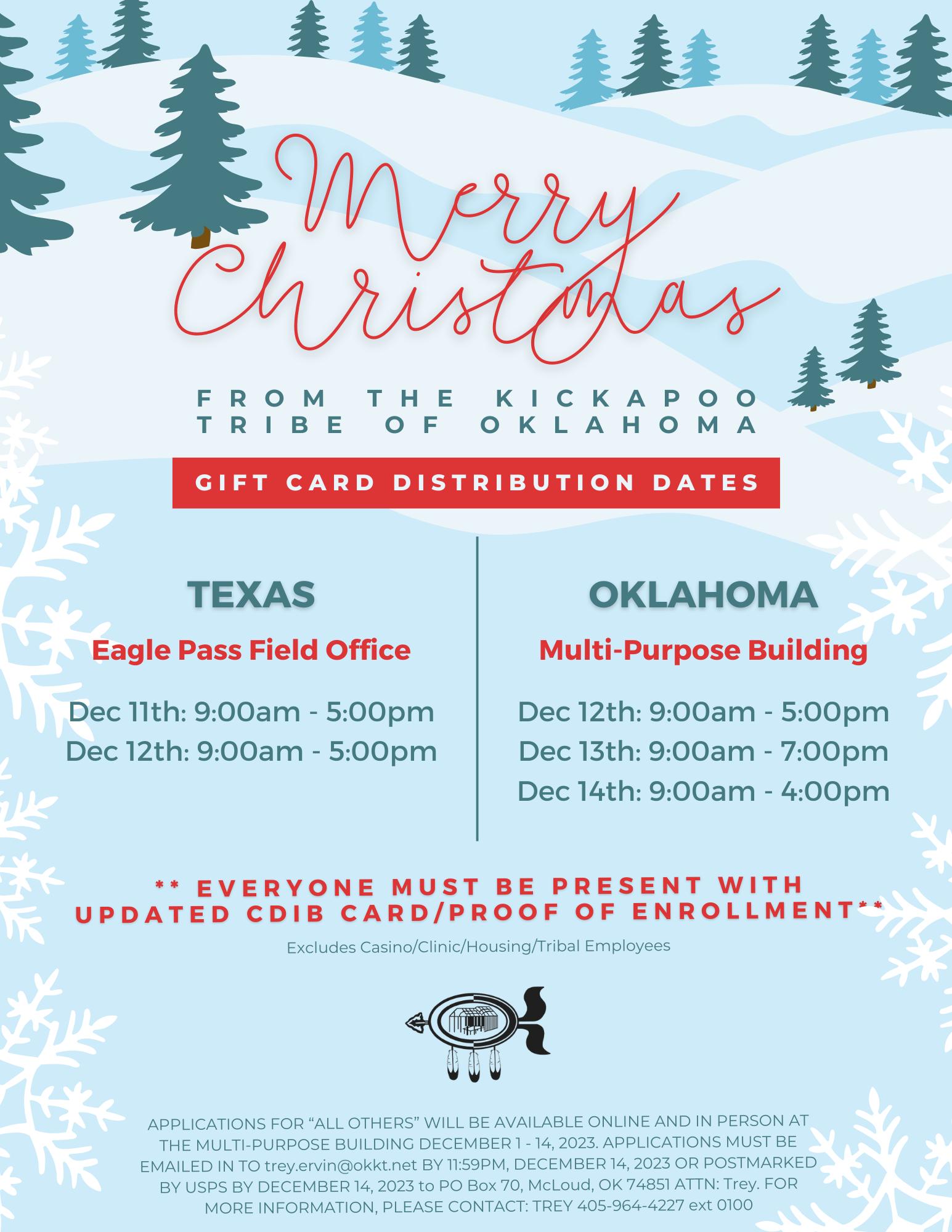 Kickapoo - ‼️ KTO Gift Card Distribution dates for enrolled members of ...