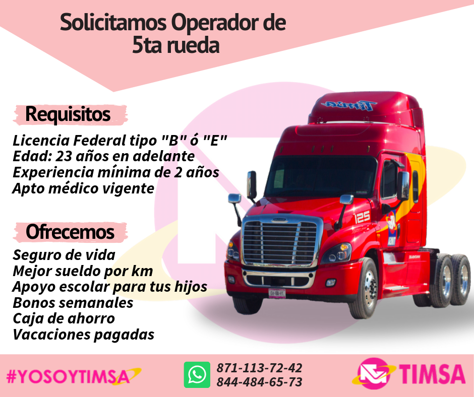 TIMSA - Operador de 5ta rueda‼️ Ven y forma parte de nuestro equipo de ...