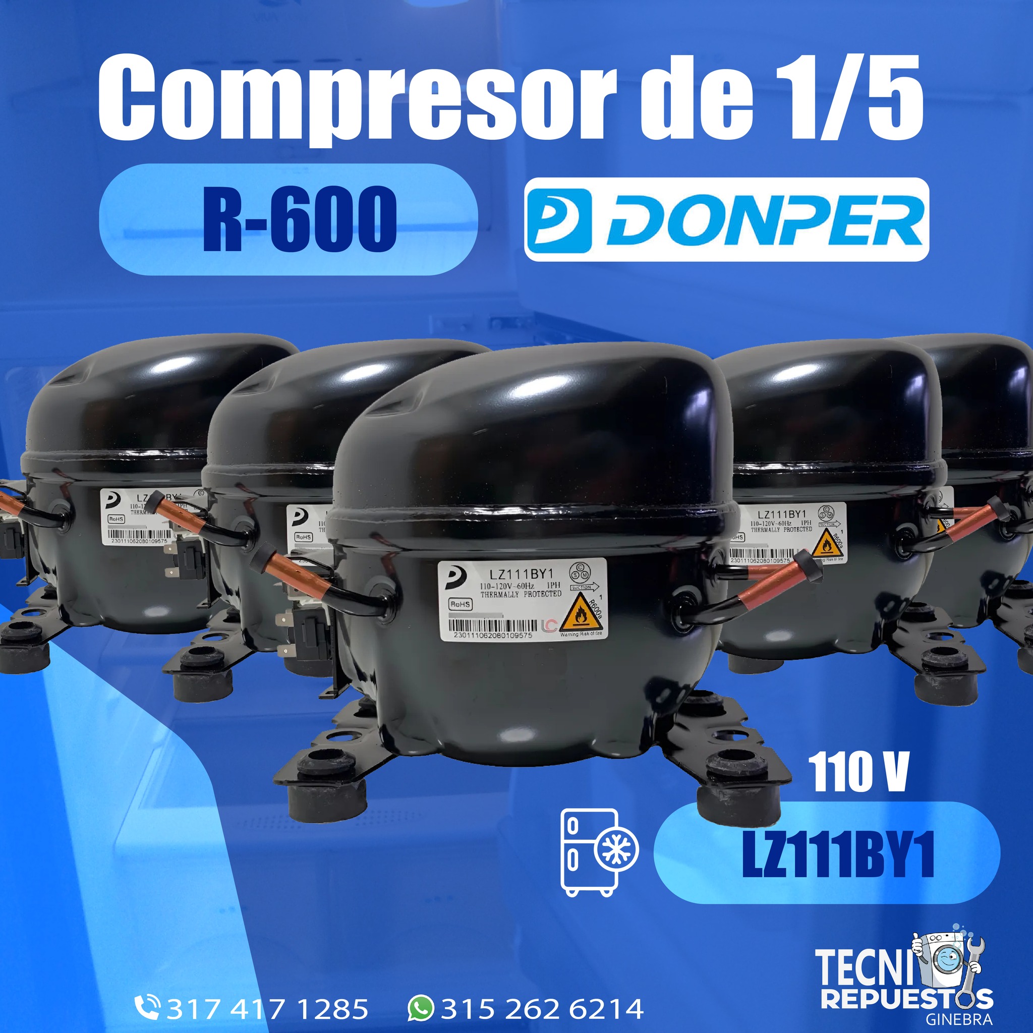 Tecnirepuestos - Compresor Donper 1/5 R-600 (LZ111BY1) ¡Potencia y ...