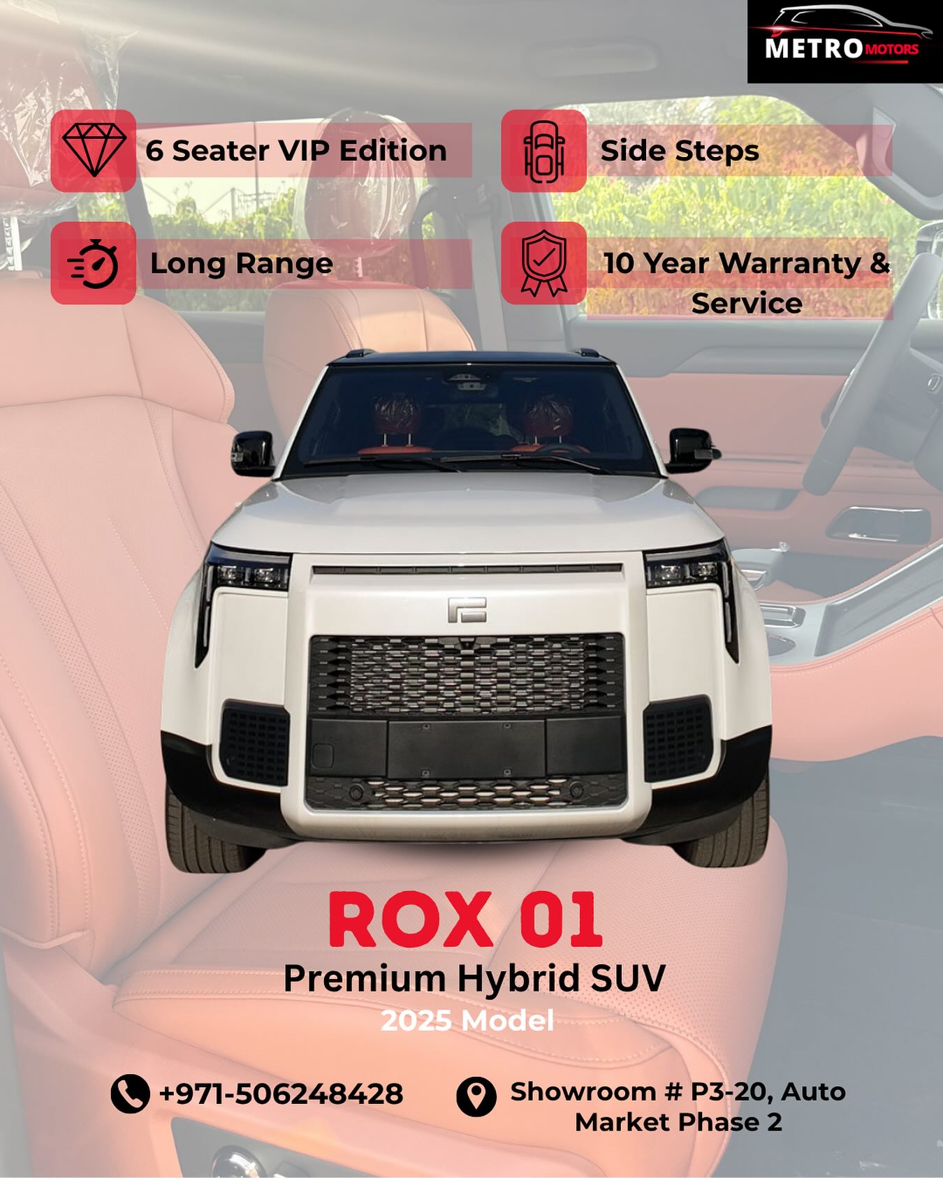 Introducing the Rox 01 Premium Hybrid SUV 2025, a 6-seater VIP