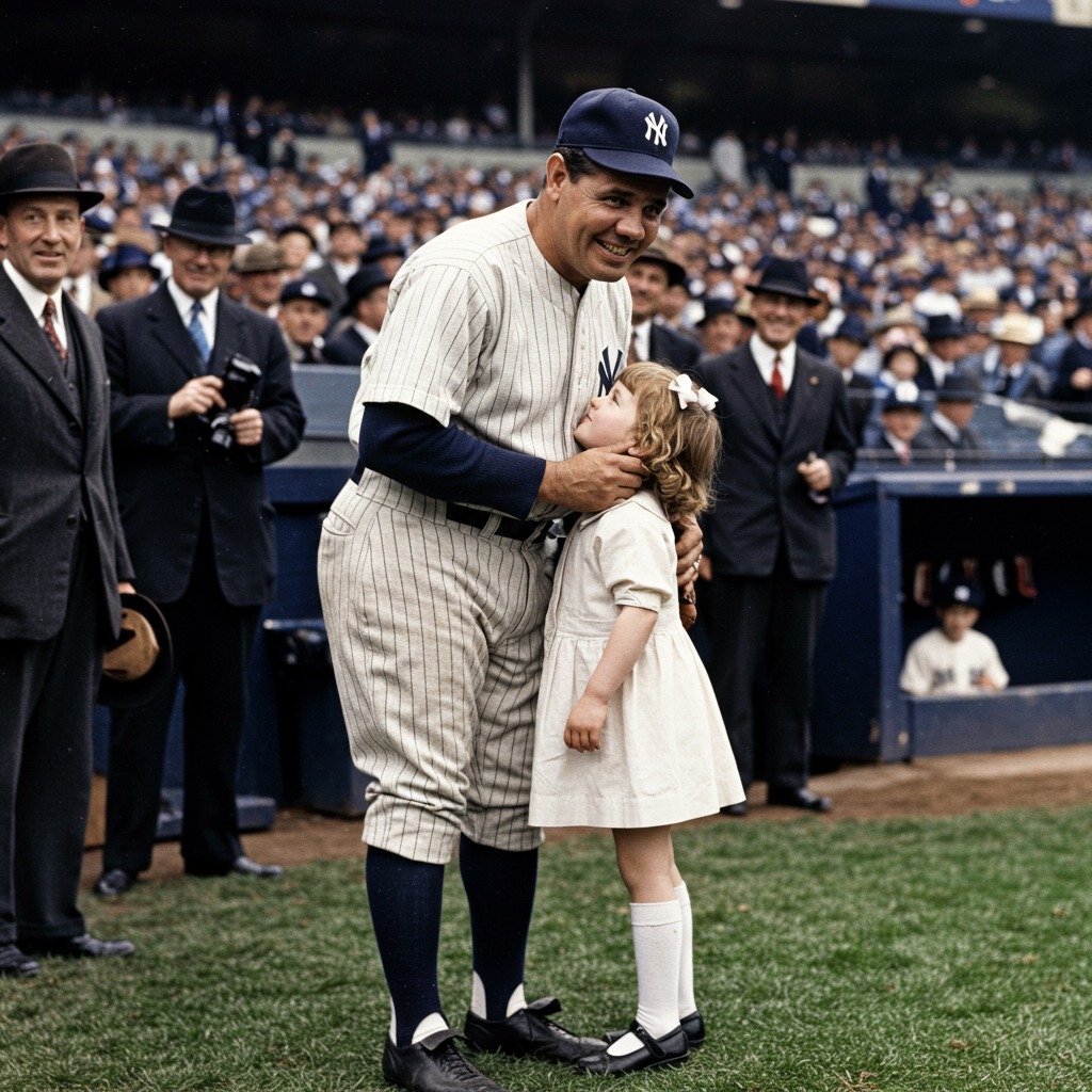 Old-Time - Babe Ruth gets a good luck kiss from his daughter, Dorothy ...
