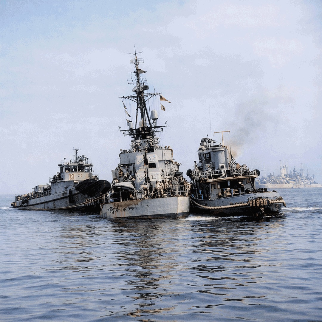 Naval - The destroyer USS Ammen (DD-527) was in a state of emergency ...