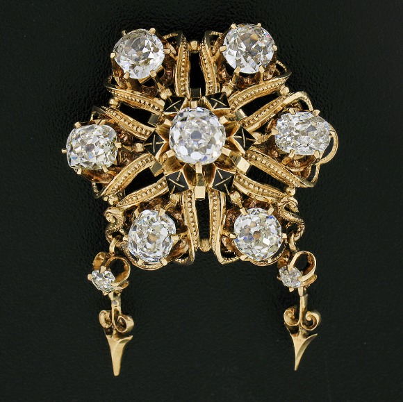 Broche épingle Ancienne XIXe Diamant Turquoise Or 18 Carats - Exceptionnelle !