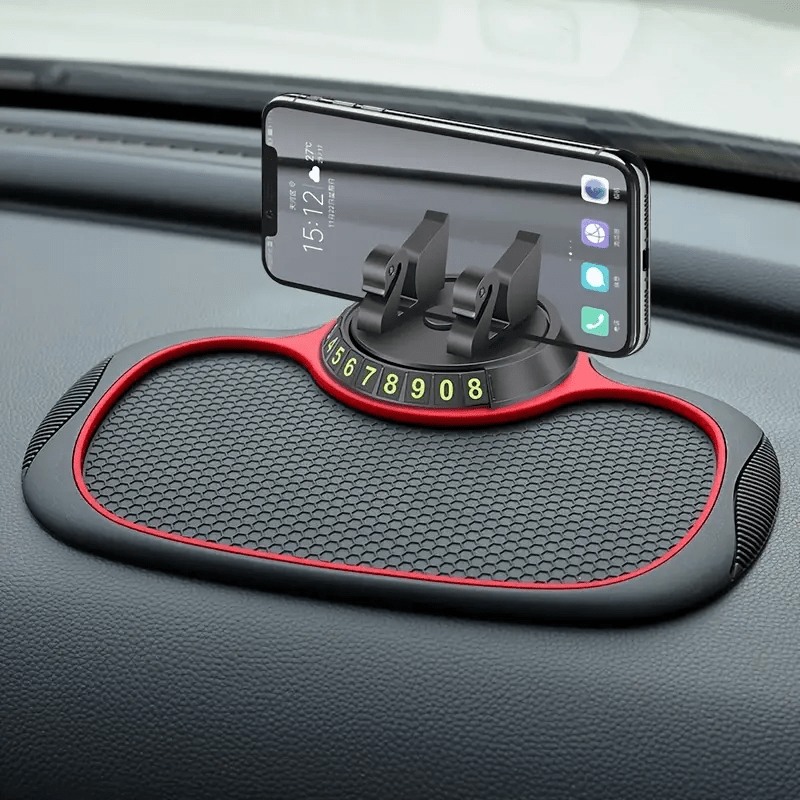 Alfombrilla Antideslizante 3 En 1 Para Coche - Soporte Para Móvil, Gafas Y Más, 360º Giratoria, Sin Imanes, Color Negro