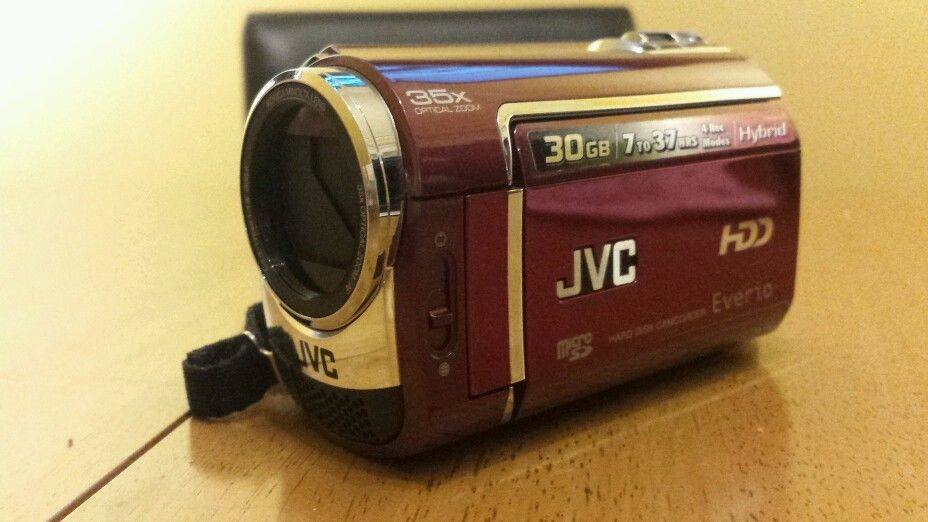 JVC GZ-E180 compact full HD camcorder in cherry red