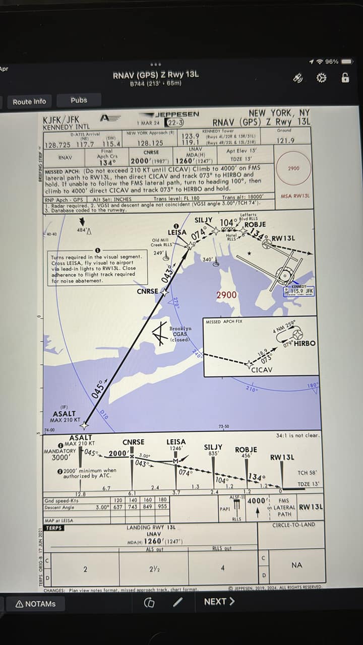 How to fly Canarsee approach visual 13L in KJFK with a 747?