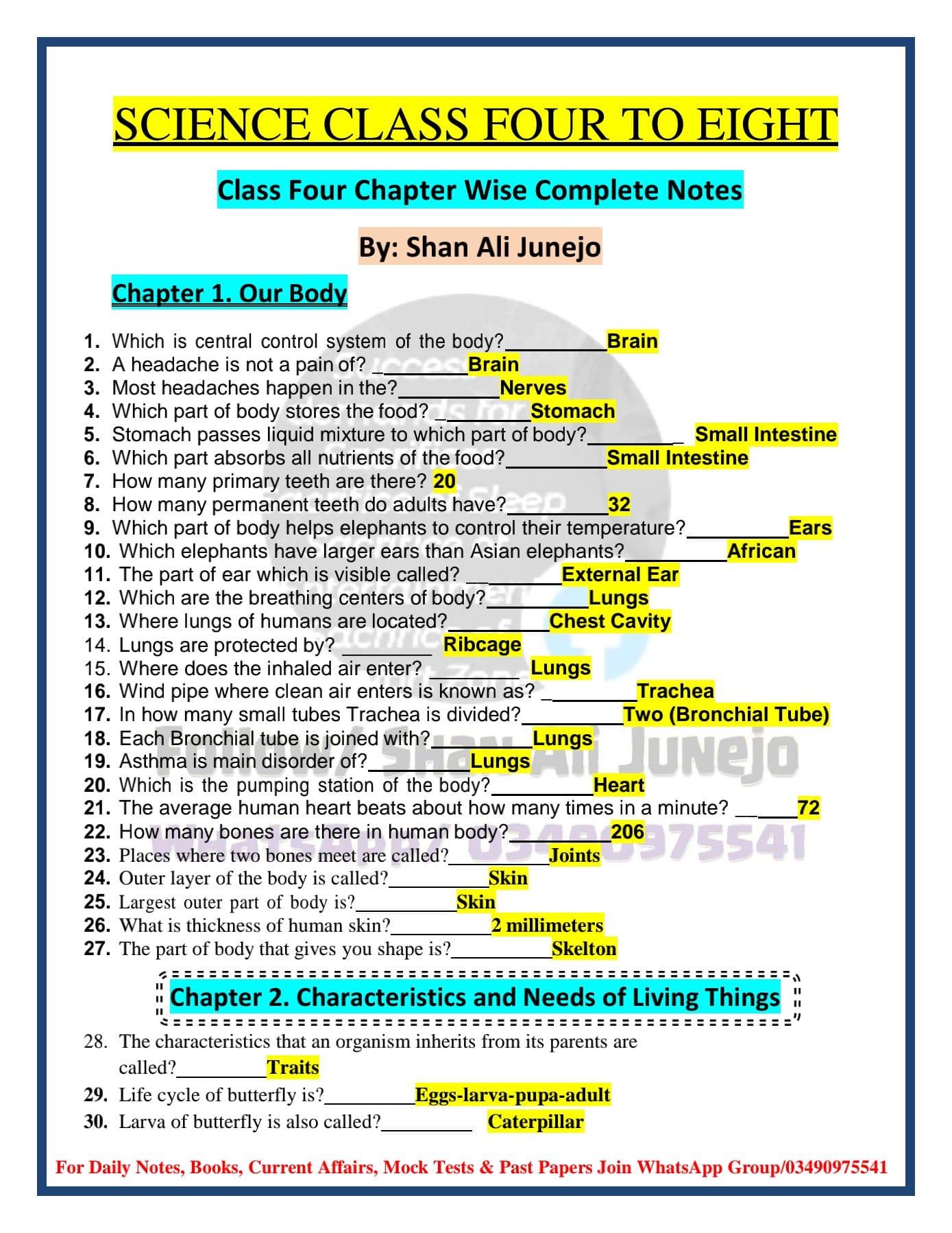 Shan Ali Junejo - Complete Solved Science Notes class 4 to...