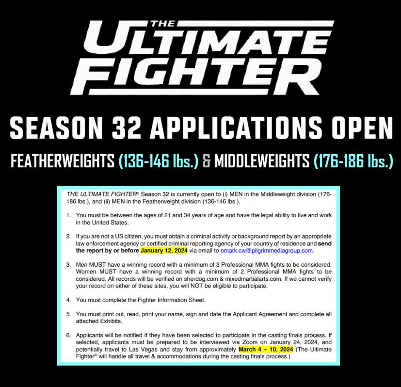 MMA - UFC now casting for Season 32 of The Ultimate Fighter 💪 Season 32 ...