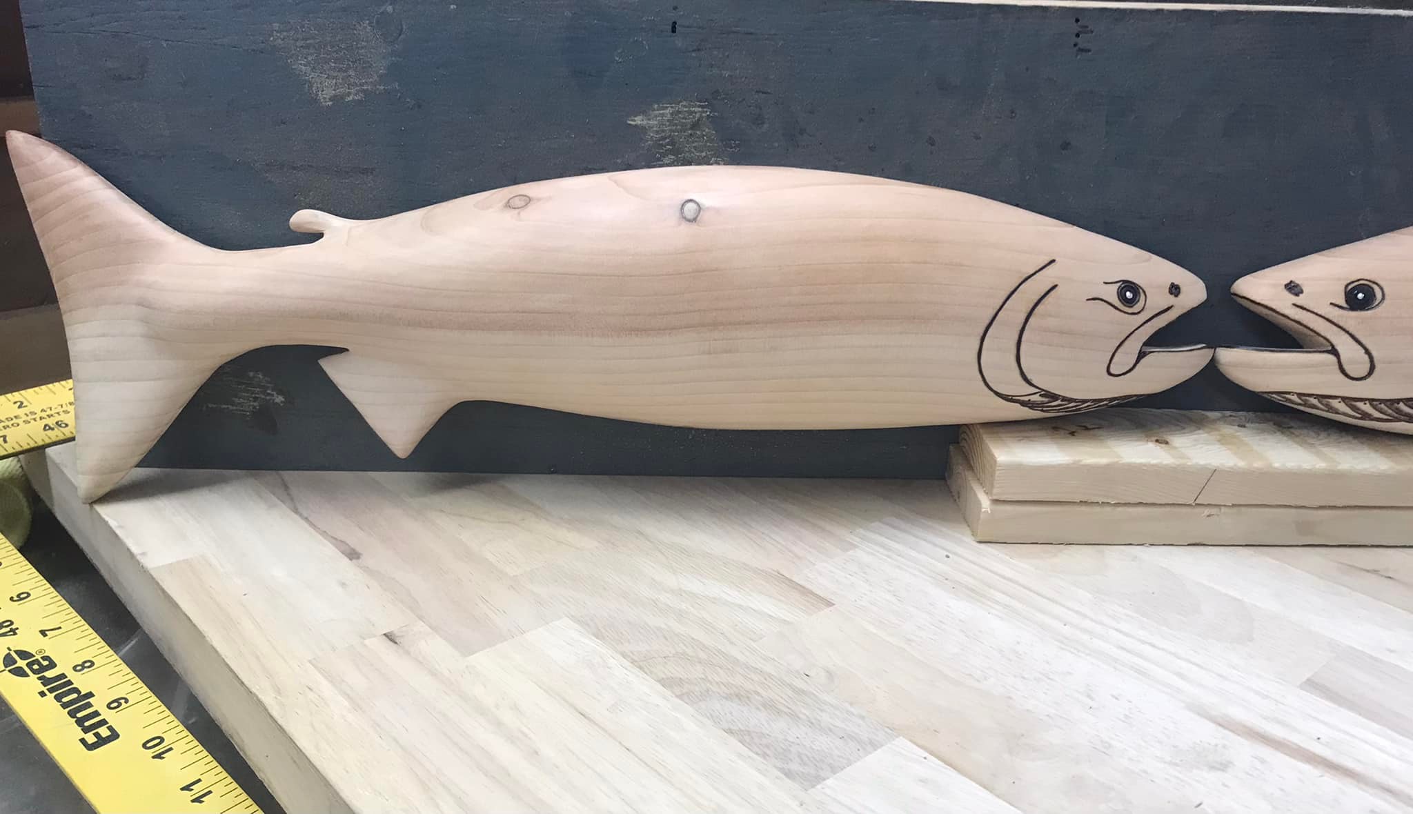 salmon carved from western red cedar. this is a beautiful  display picture 1