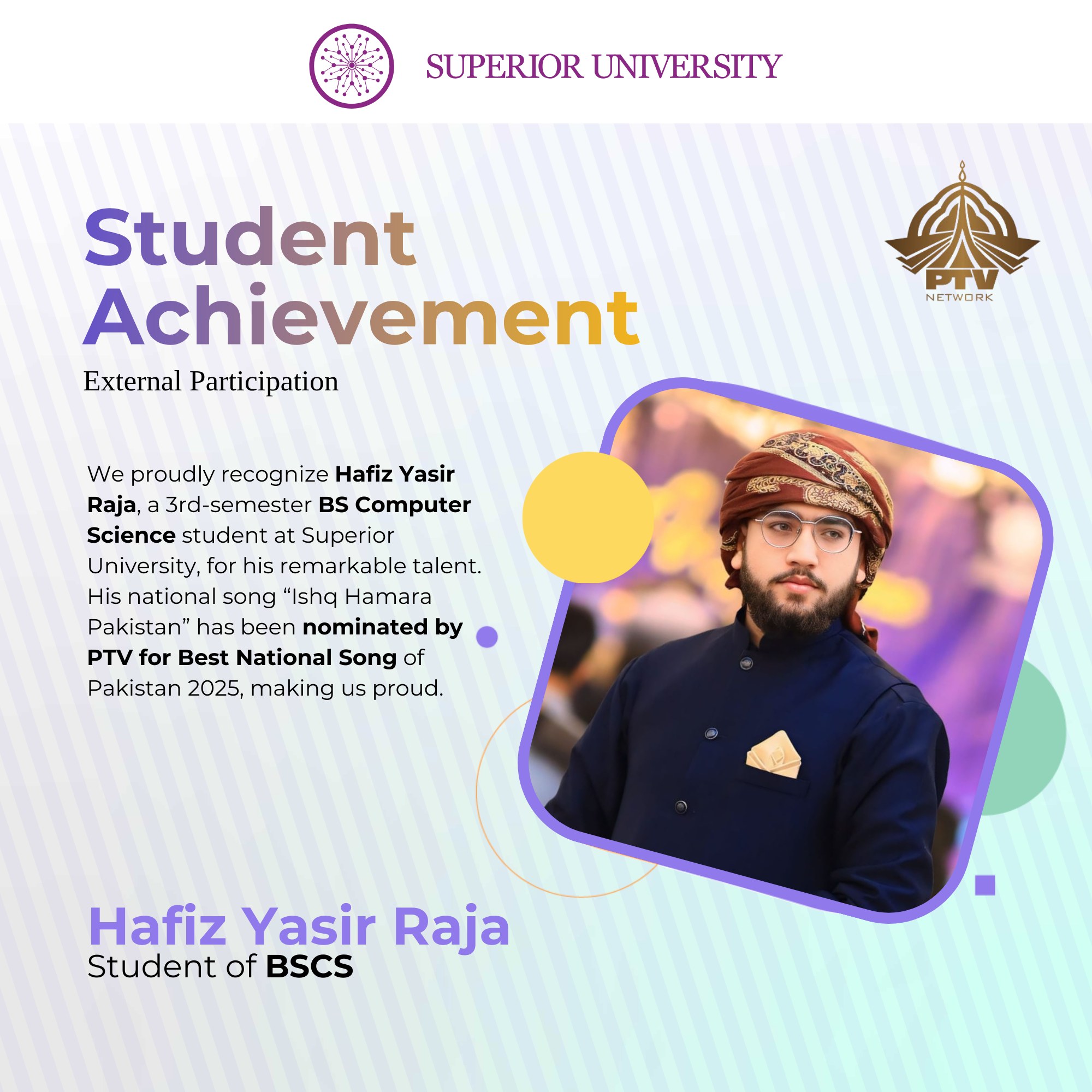 Department - Student Achievement 🎖We proudly recognize Hafiz Yasir Raja ...