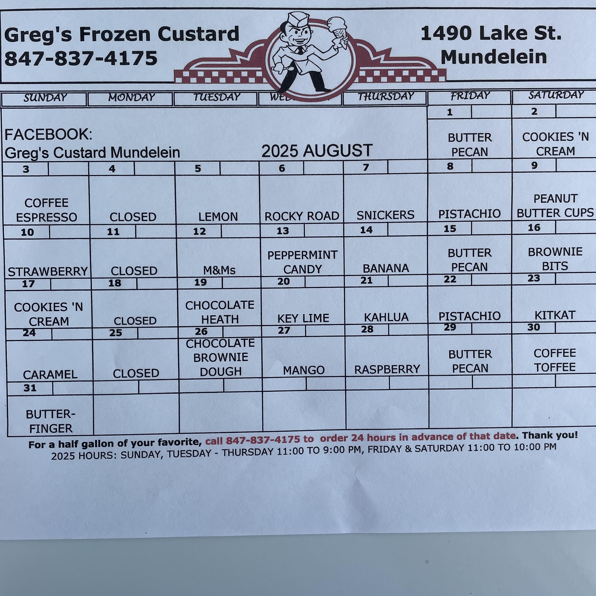 Greg's - Here's the Greg's Custard Mundelein August Flavor of the
