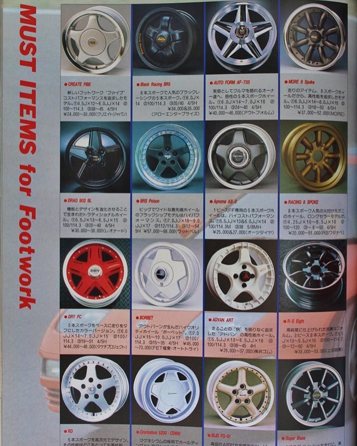 Some of the JDM wheel choices from 1990