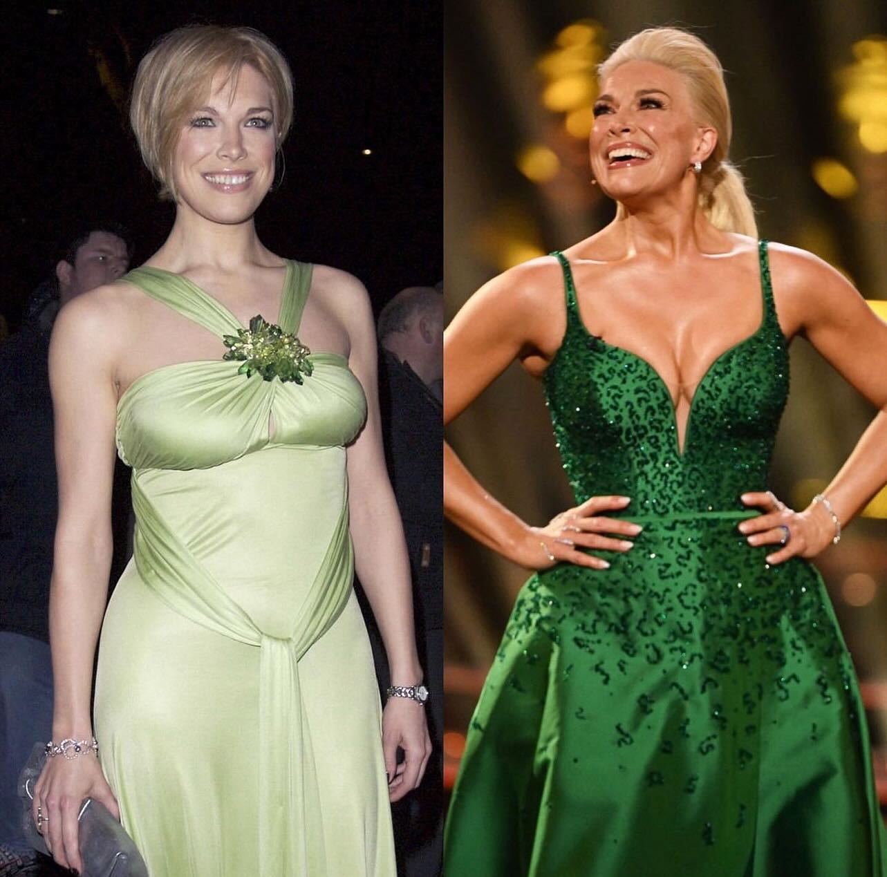hannah waddingham green dress is firmly in her mini-dress era. For the Apple TV 'Ted Lasso' Season 4 premiere, she wore an embroidered floral Alice + Olivia mini that feels entirely in keeping with hannah waddingham 1990