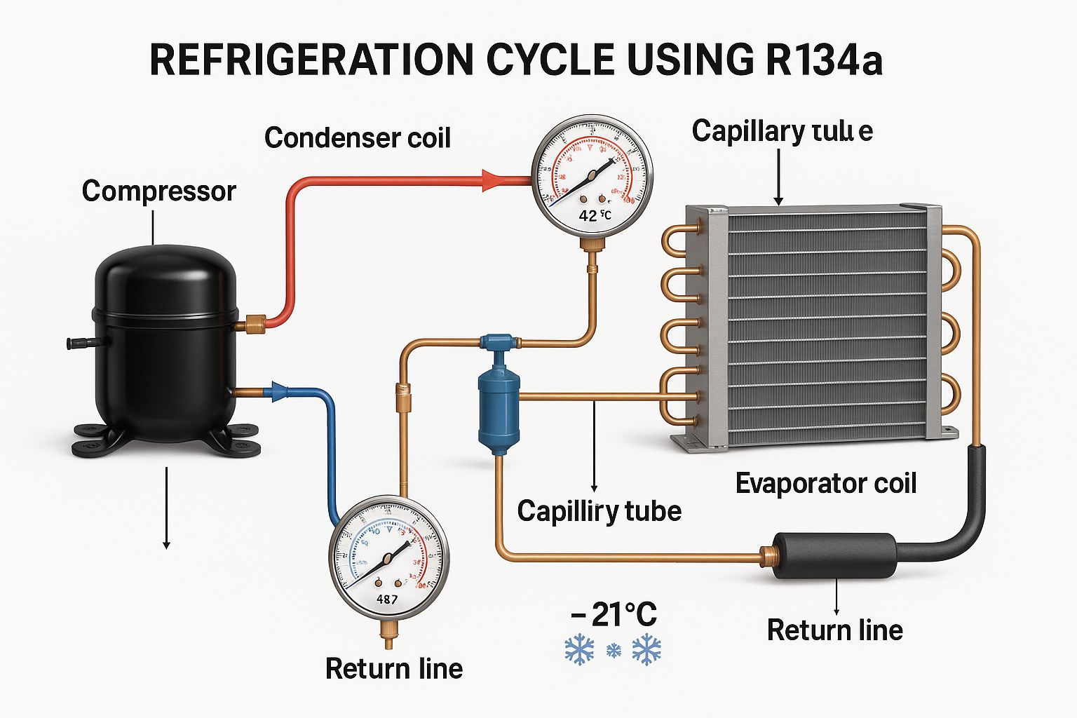 How its Works | 🧊 Refrigeration Cycle Using R134a – Detailed Schematic ...