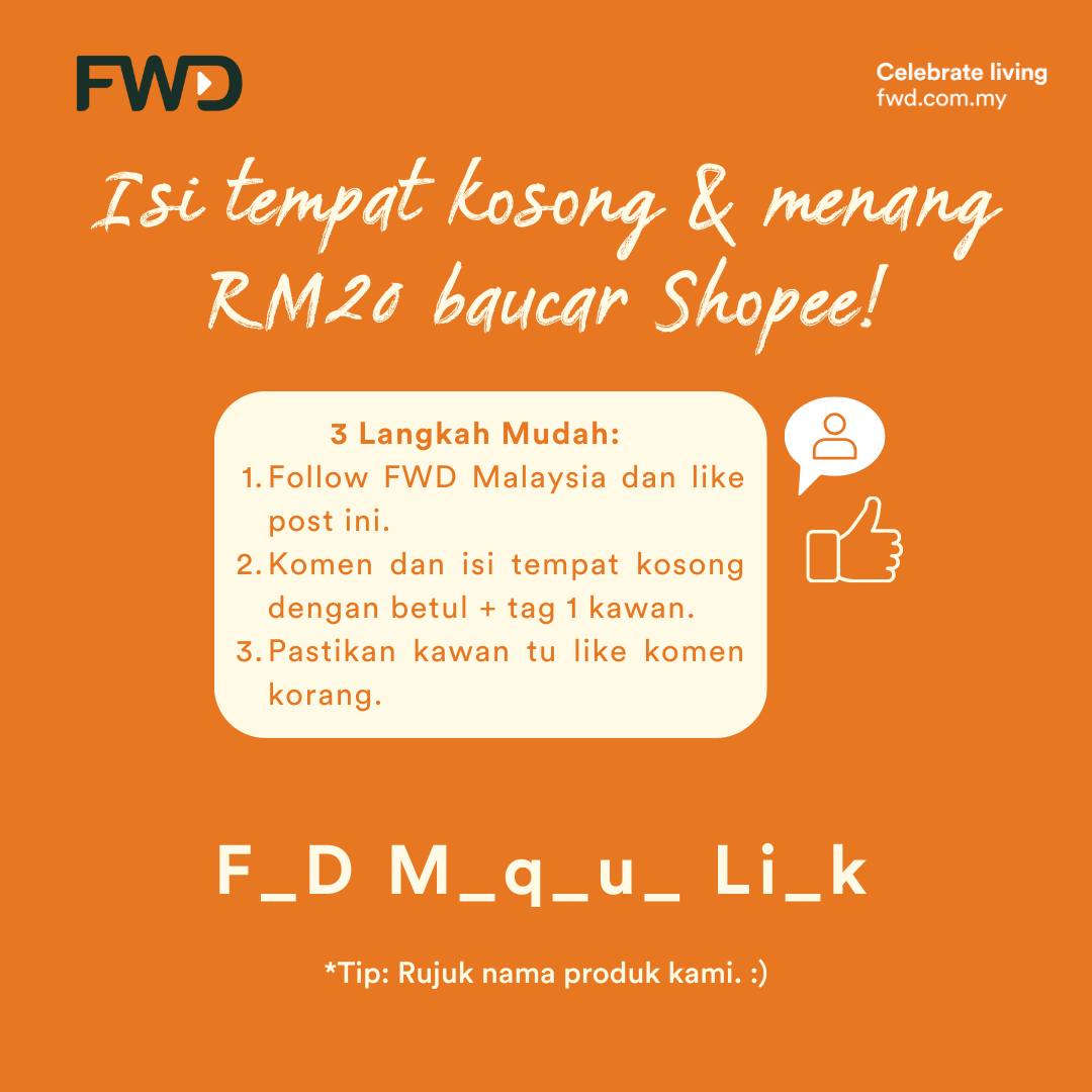 FWD Malaysia - Hi guys! Nak RM20 baucar Shopee? Jom join... | Facebook