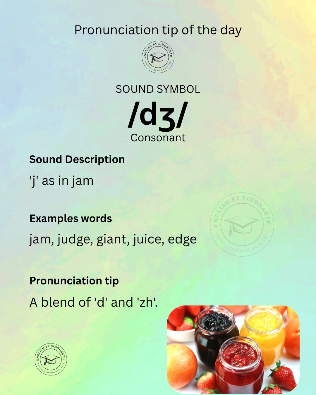 English - The pronunciation tip of the day is- /dʒ/. A consonant sound ...