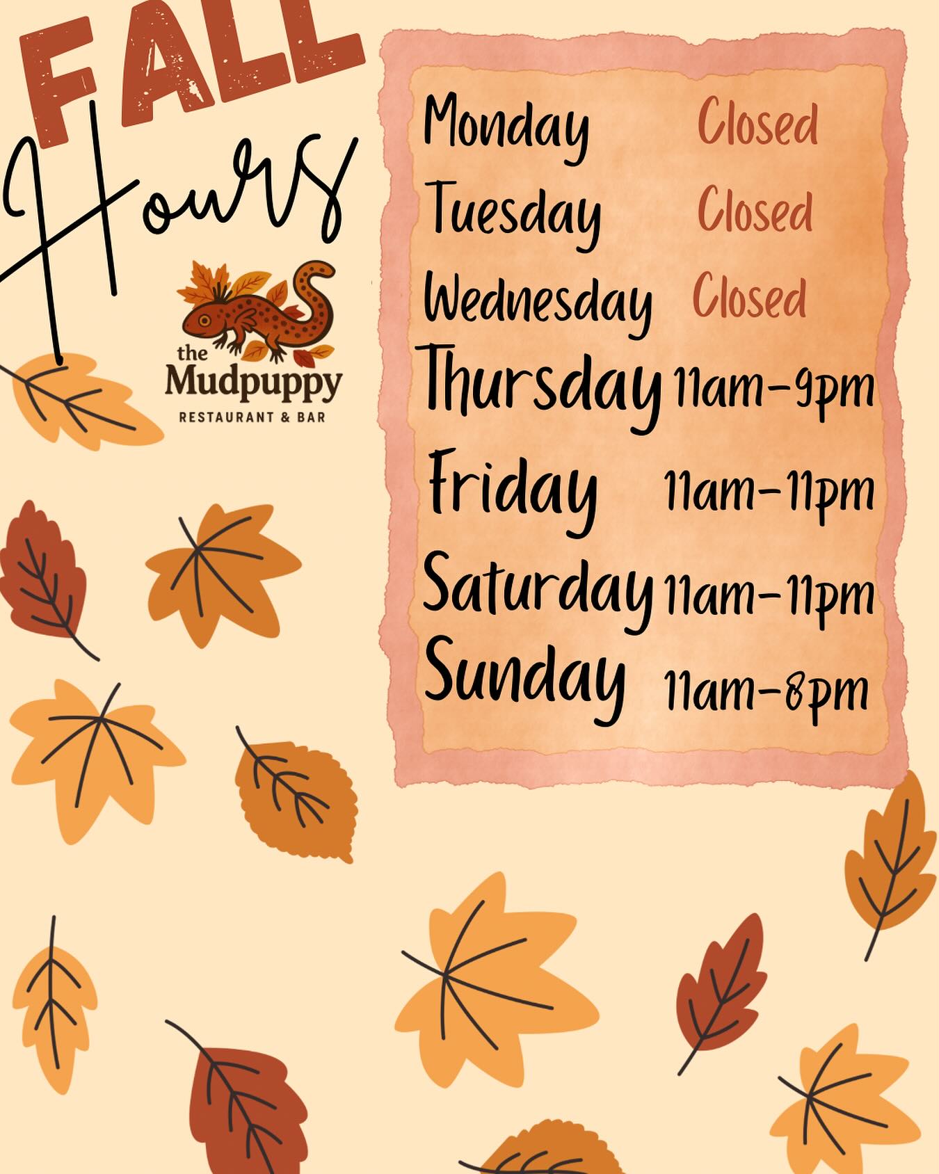 The Mudpuppy - Fall’s rolling in and so are our new hours 🍁 Come sip ...