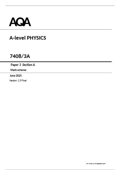 Exam - AQA A LEVEL PHYSICS PAPER 3A 2025 MARK SCHEME (7408/3A: Section ...