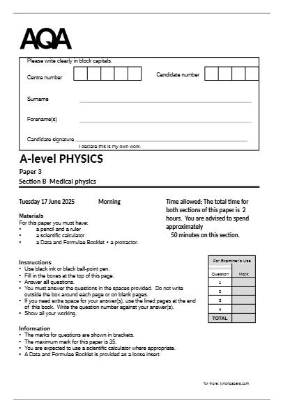 Exam - AQA A LEVEL PHYSICS PAPER 3BB 2025 QUESTION PAPER (7408/3BB ...