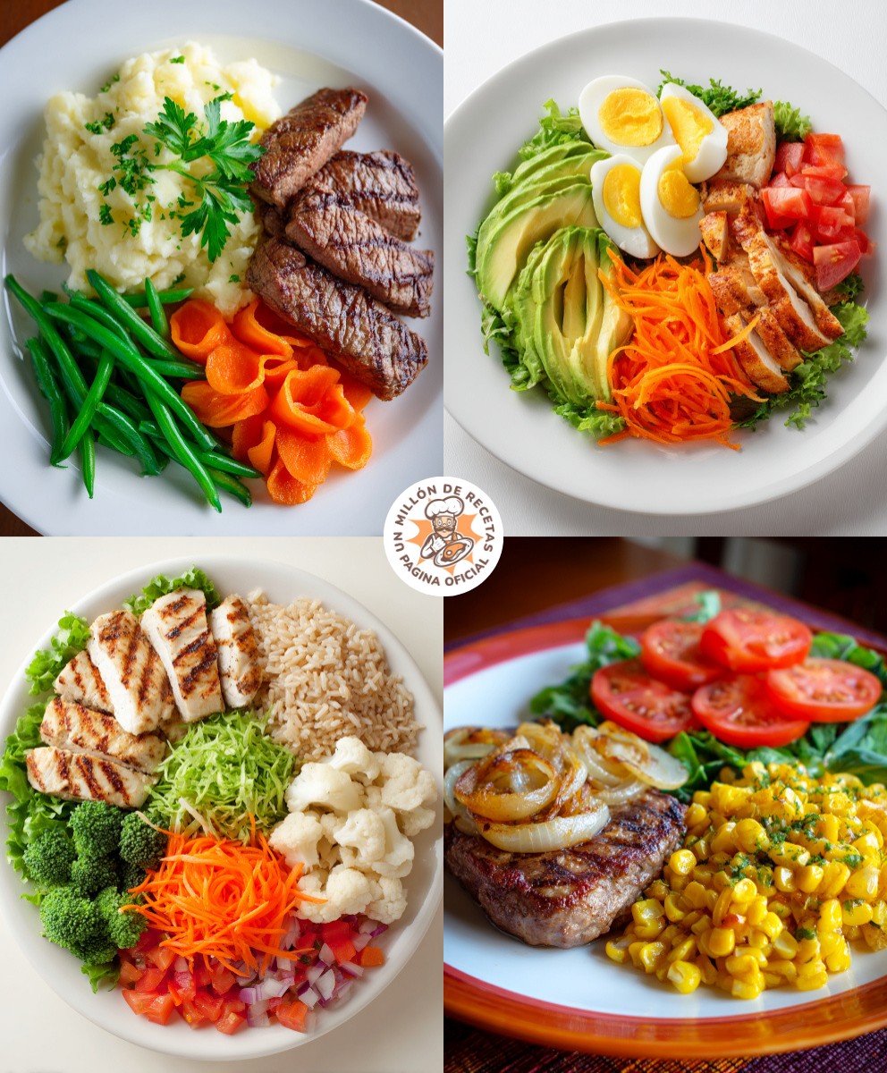 Un - 🥗🍽️ 4 Comidas Saludables y Balanceadas 🥦🍗🥩 Puré de papas 🥔, carne ...