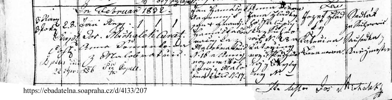 Help with 1832 Czech baptismal record translation for great-great