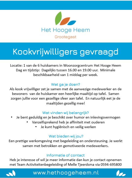 Kookvrijwilligers Gezocht Hou Je Van Woonzorgcentrum Het