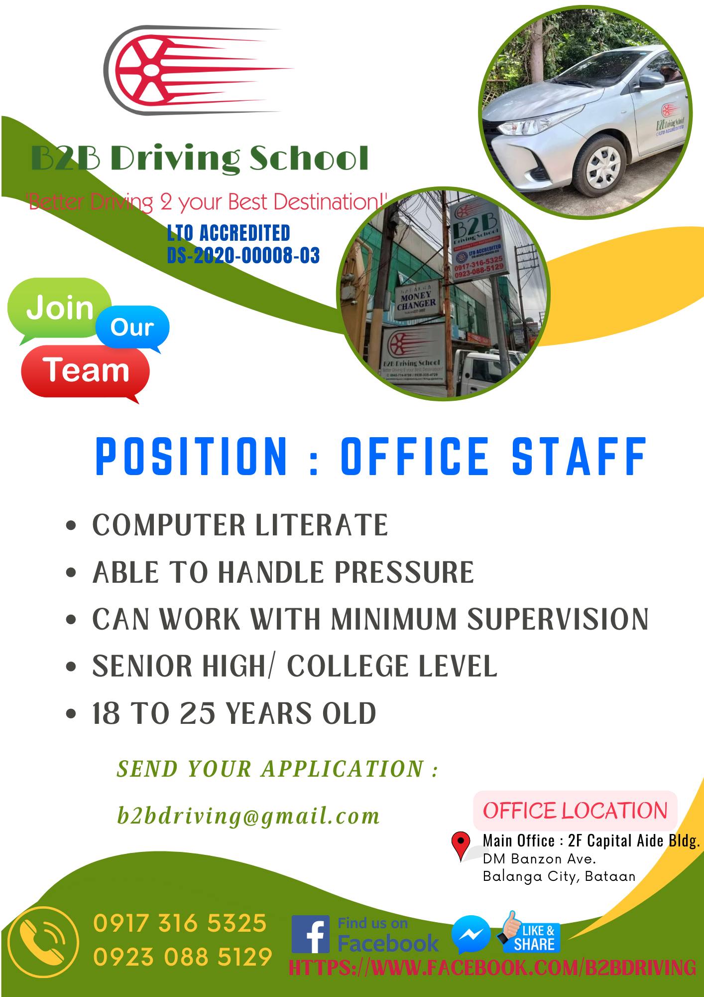 EDIT: FULL-TIME POSITION only. Be... - B2B Driving School | Facebook